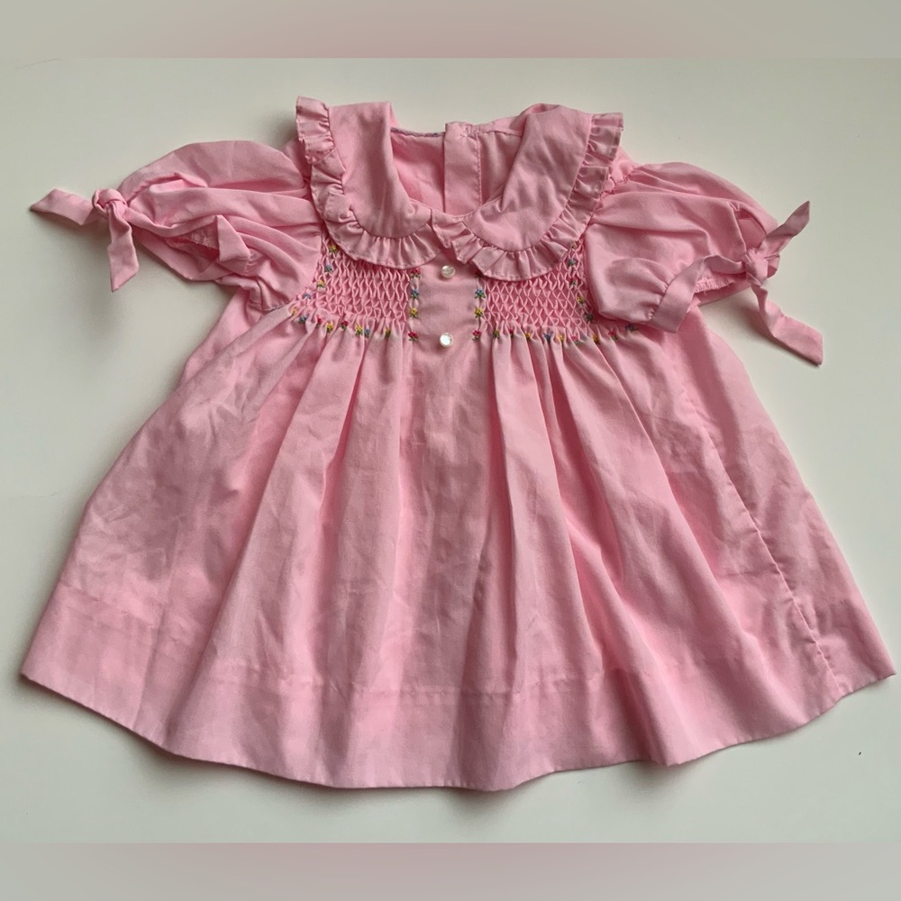 Vintage Adorable Pink Smocked Baby Dress